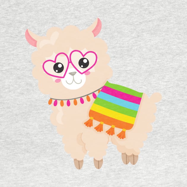 Mexican Llama, Cute Llama, Cute Alpaca, Glasses by Jelena Dunčević